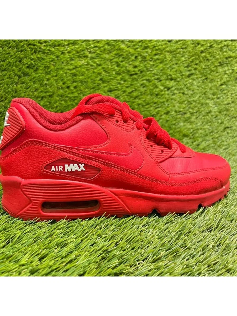Nike Air Max 90 Leather GS University Red Boys Size 4.5Y Running Shoes Sneakers